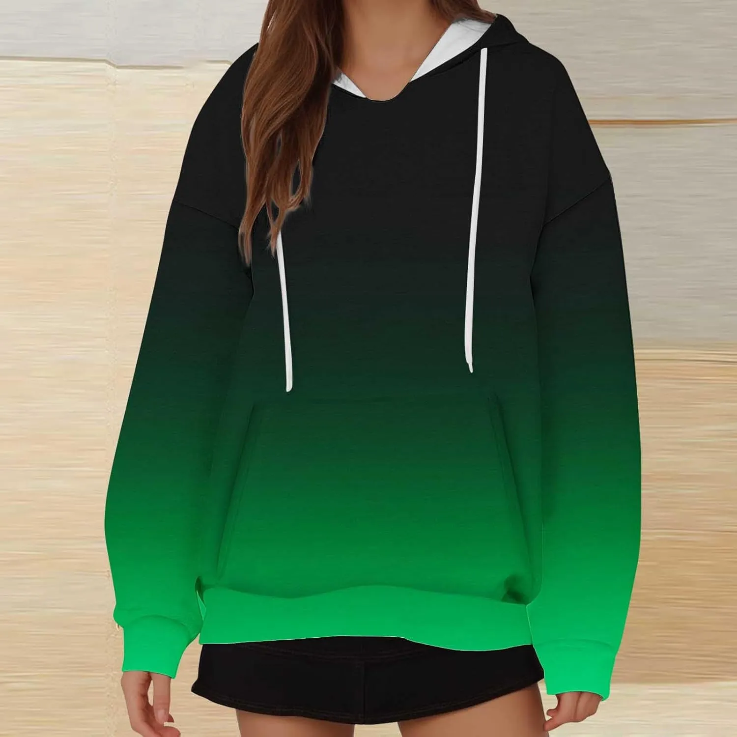 Oversized Sweatshirts for Teen Girl Trendy Gradient Colorblock Hoodies Women Drop Shoulder Long Sleeve Pullover Hoody