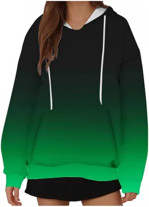Oversized Sweatshirts for Teen Girl Trendy Gradient Colorblock Hoodies Women Drop Shoulder Long Sleeve Pullover Hoody