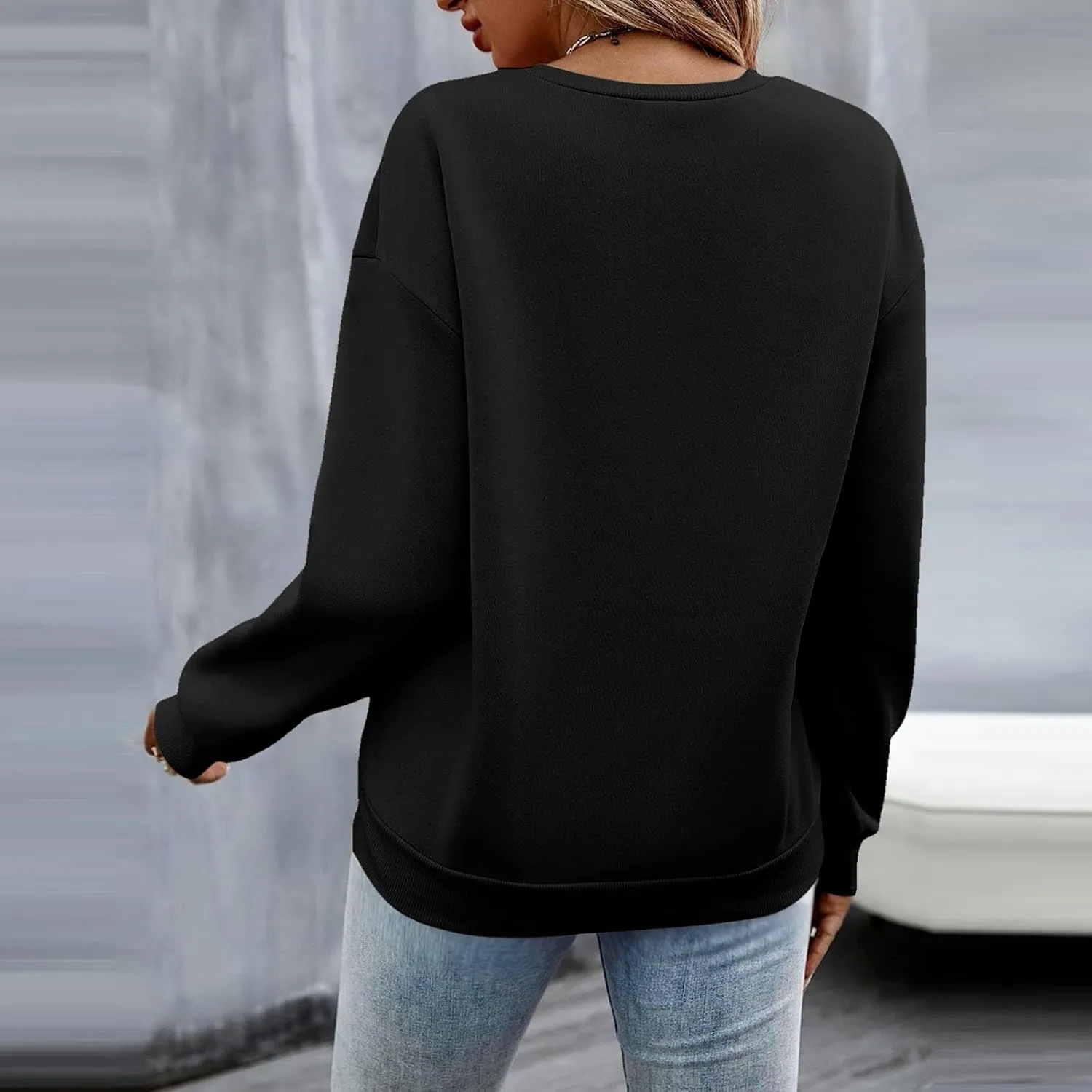 Oversized Sweatshirts for Women Smile Letter Graphic Crewneck Long Sleeve Pullover Tops Fleece Fall Preppy Shirts