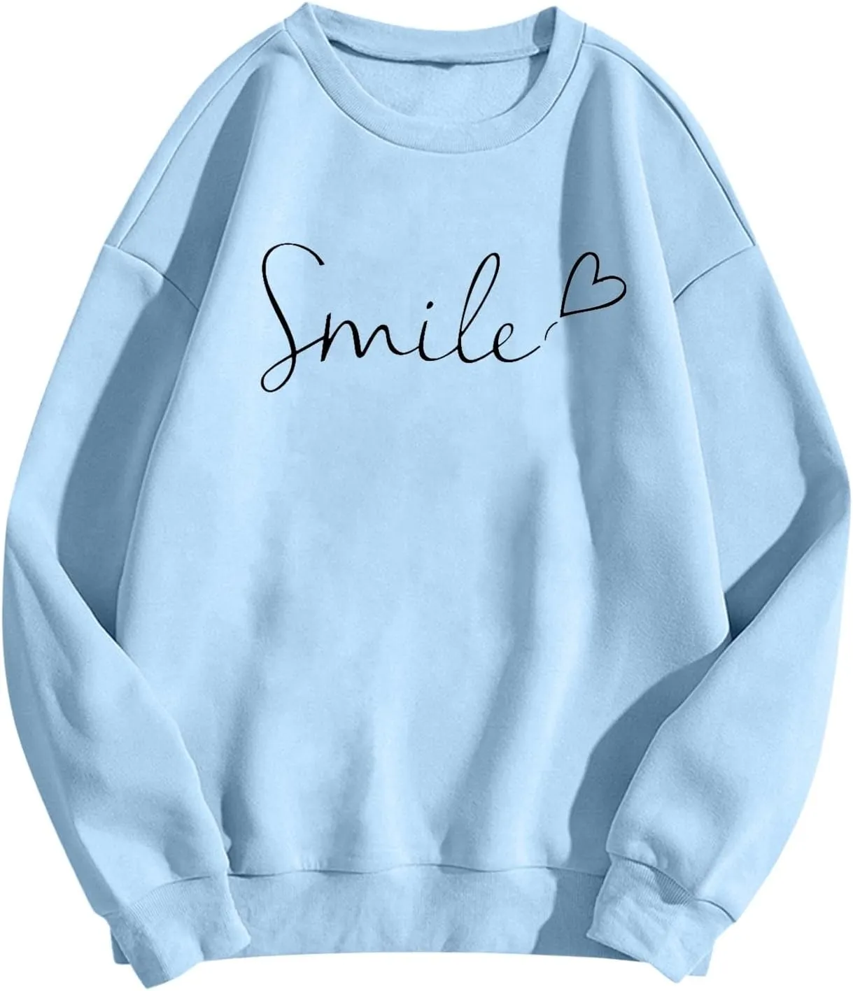 Oversized Sweatshirts for Women Smile Letter Graphic Crewneck Long Sleeve Pullover Tops Fleece Fall Preppy Shirts
