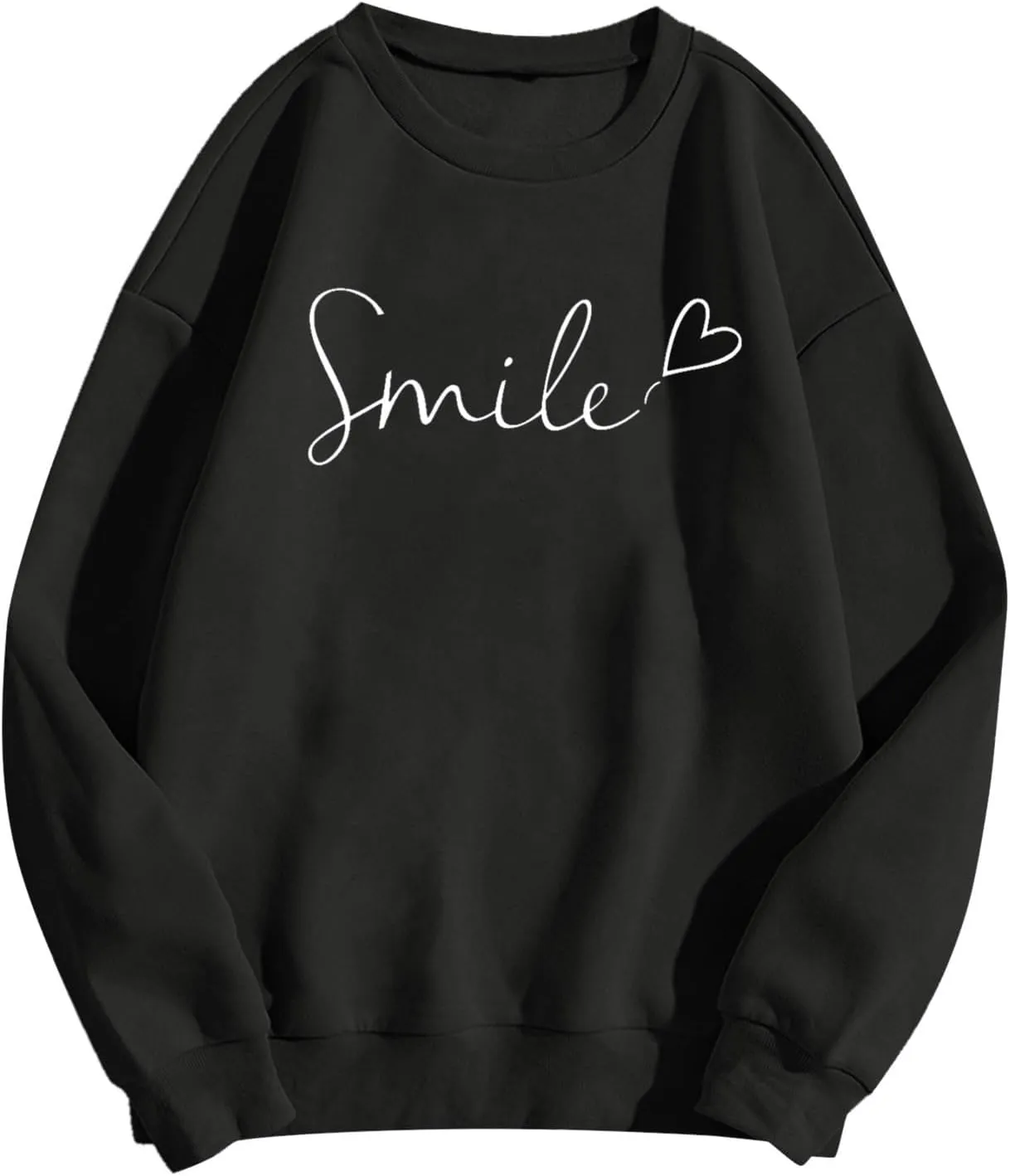 Oversized Sweatshirts for Women Smile Letter Graphic Crewneck Long Sleeve Pullover Tops Fleece Fall Preppy Shirts