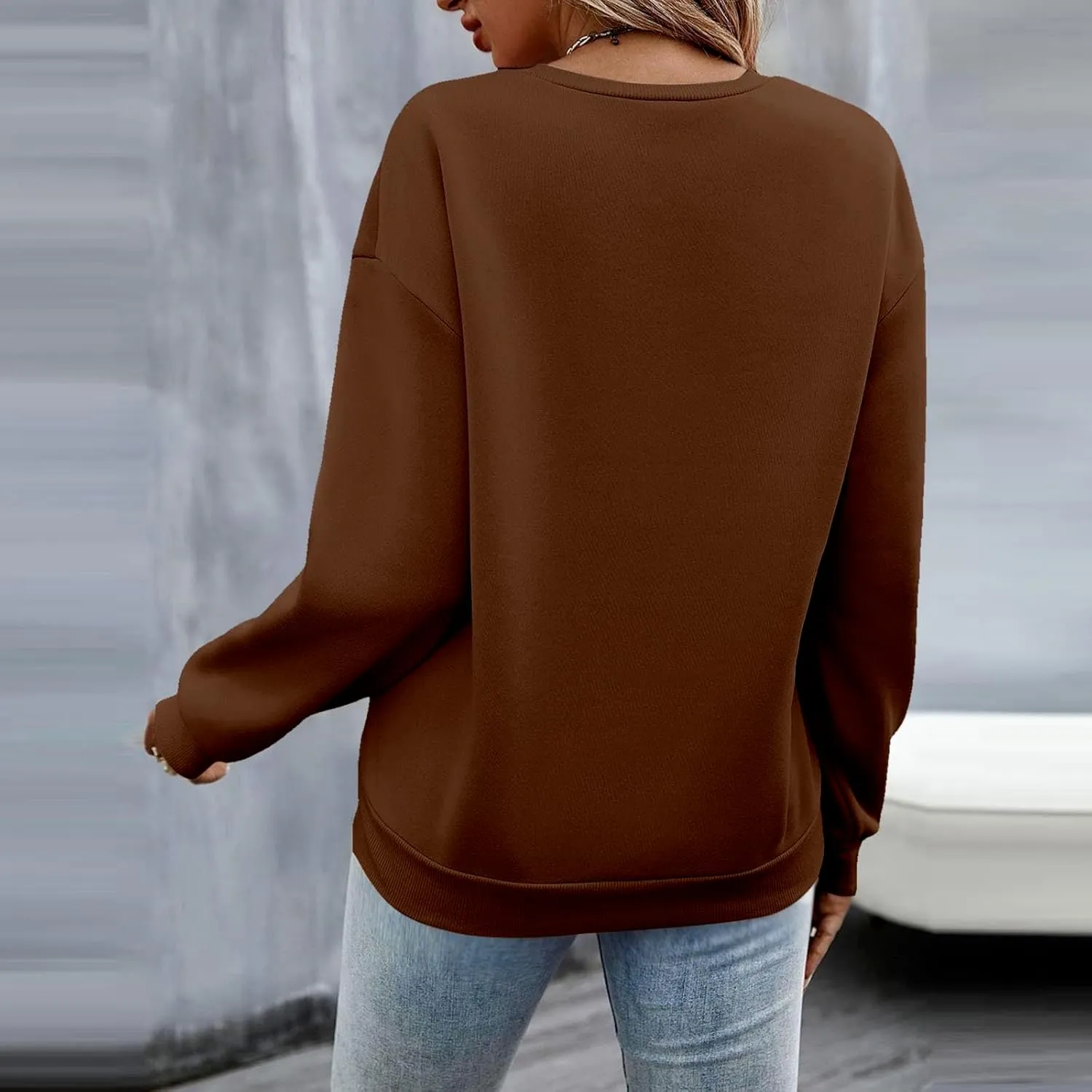 Oversized Sweatshirts for Women Smile Letter Graphic Crewneck Long Sleeve Pullover Tops Fleece Fall Preppy Shirts