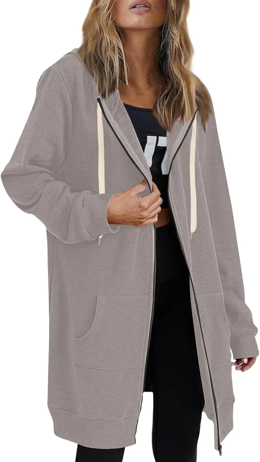 Palaver Long Hoodies for Women oversized Zipper Hooded Jacket Winter Lightweight Fall Casual Sweatshirts with Pockets