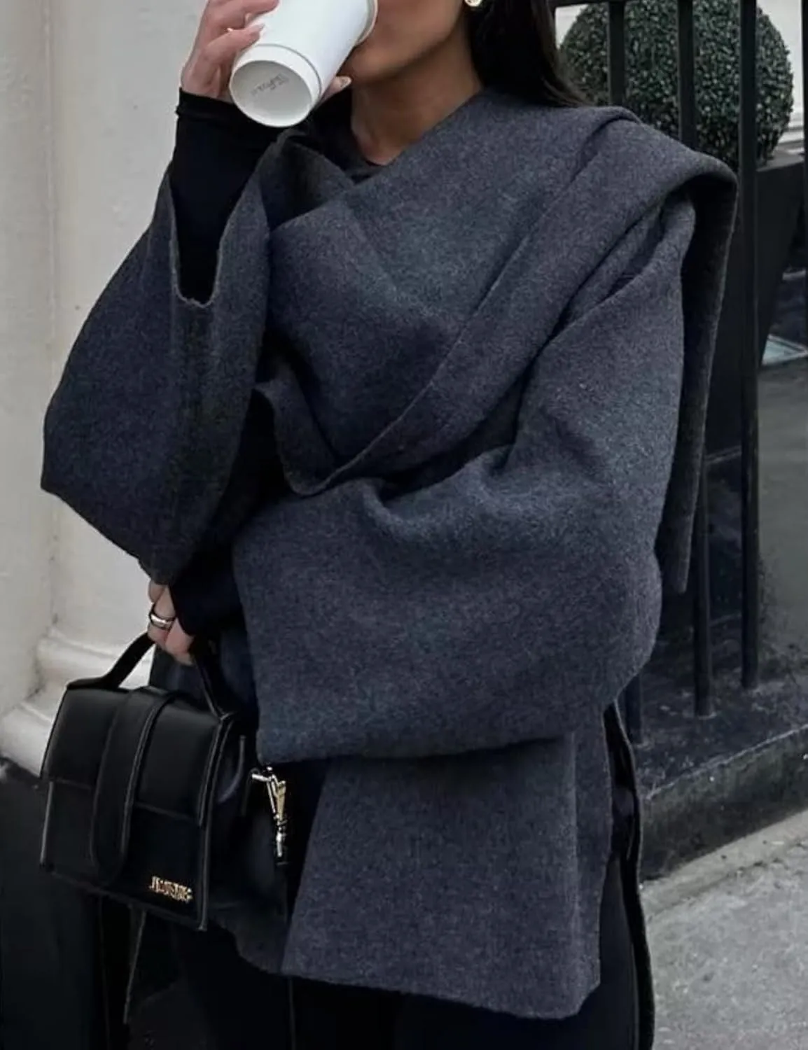 Perbai Women's Oversized Scarf Jacket Cardigan Sweater Trench Coats Side Split Fall Winter Peacoat Shawl Wraps