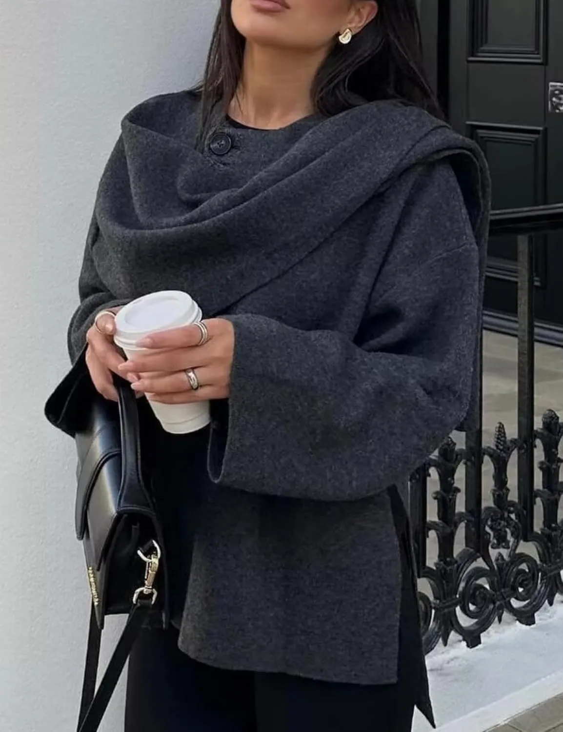Perbai Women's Oversized Scarf Jacket Cardigan Sweater Trench Coats Side Split Fall Winter Peacoat Shawl Wraps