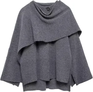 Perbai Women's Oversized Scarf Jacket Wool Blend Trench Coats Side Split Fall Winter Peacoat Shawl Wraps(Grey-L)