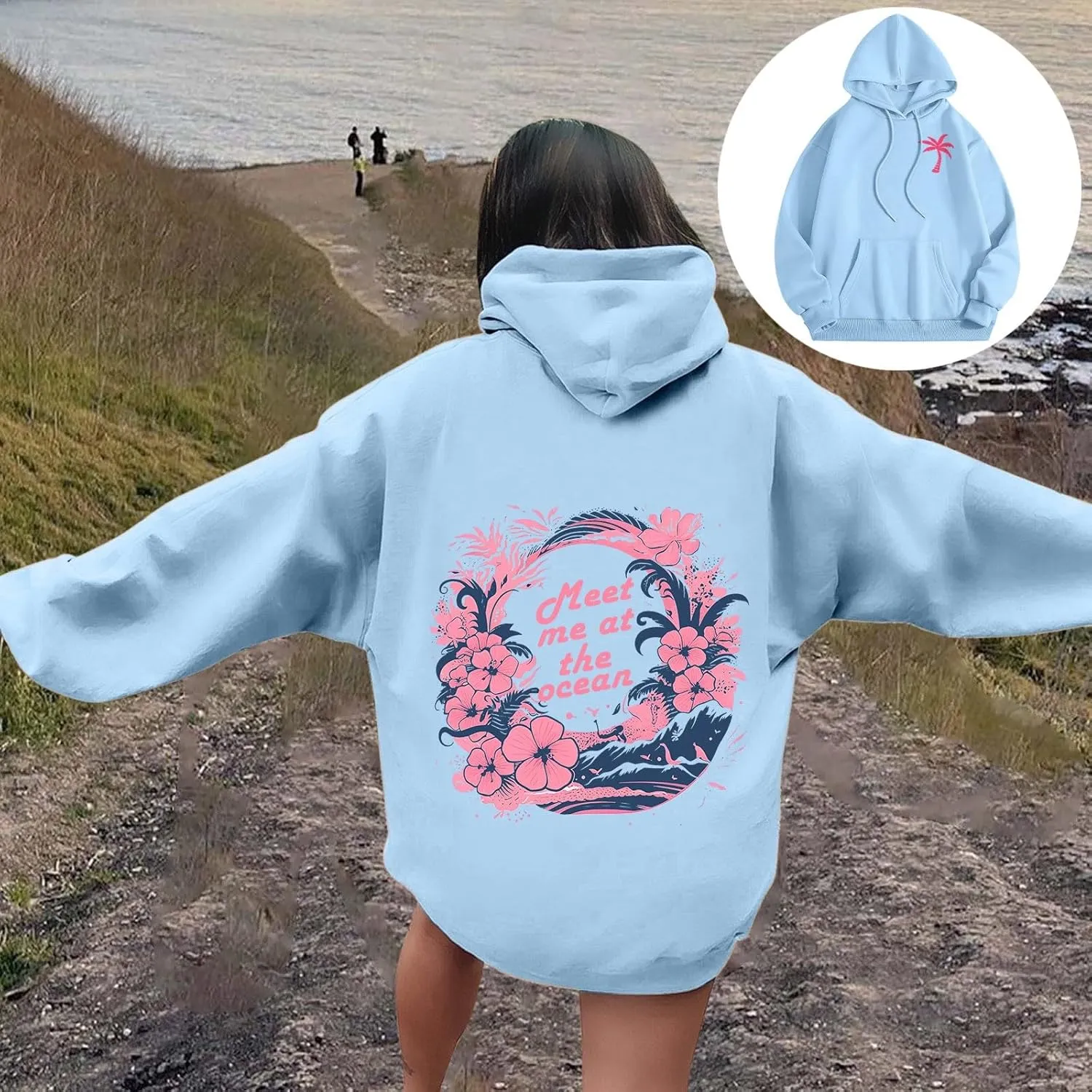 Pink Hoodie Oversized Hoodies for Women, Teen Girls Preppy Sweatshirt Long Sleeve Sweatshirts,Pink