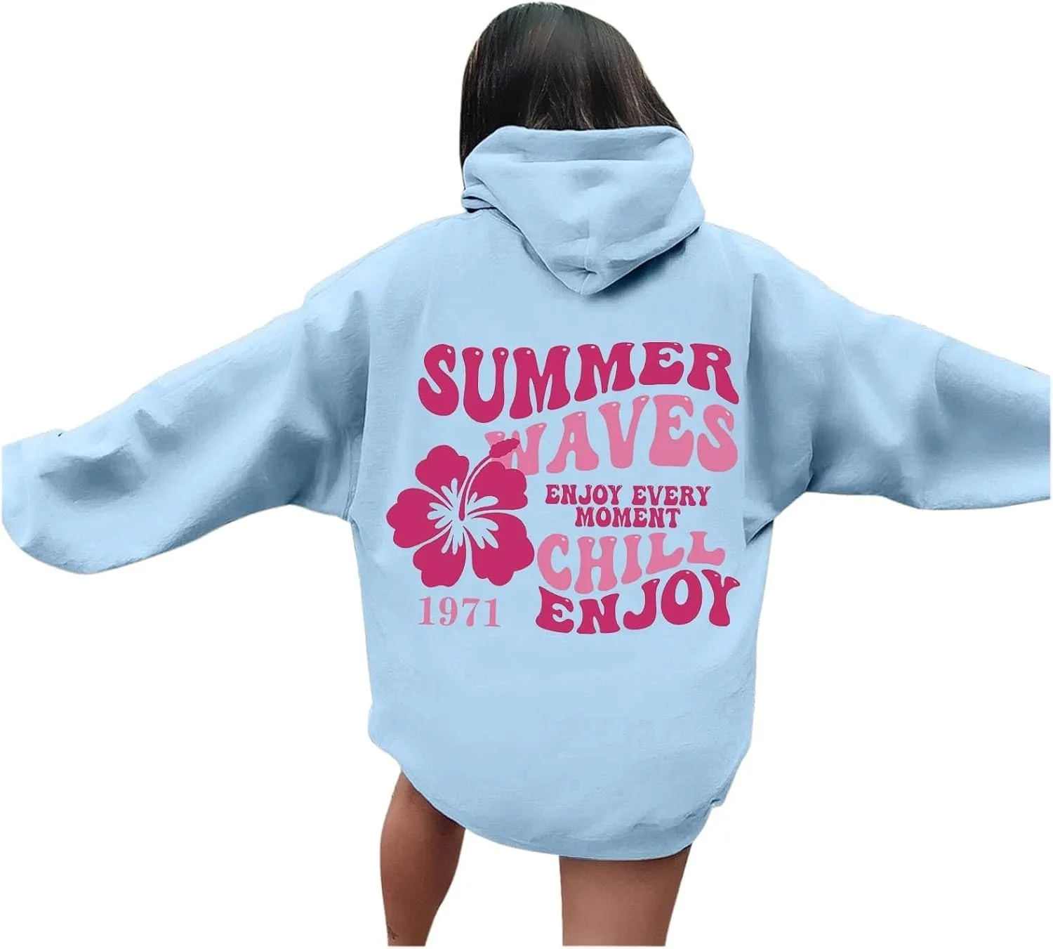 Pink Palm Puff Hoodie Sweatshirt for Women Oversized Graphic Hoodies Hooded Neck Pullover Sweater Fall Outfits 2024