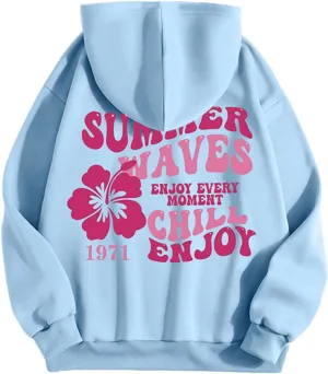 Pink Palm Puff Hoodie Sweatshirt for Women Oversized Graphic Hoodies Hooded Neck Pullover Sweater Fall Outfits 2024