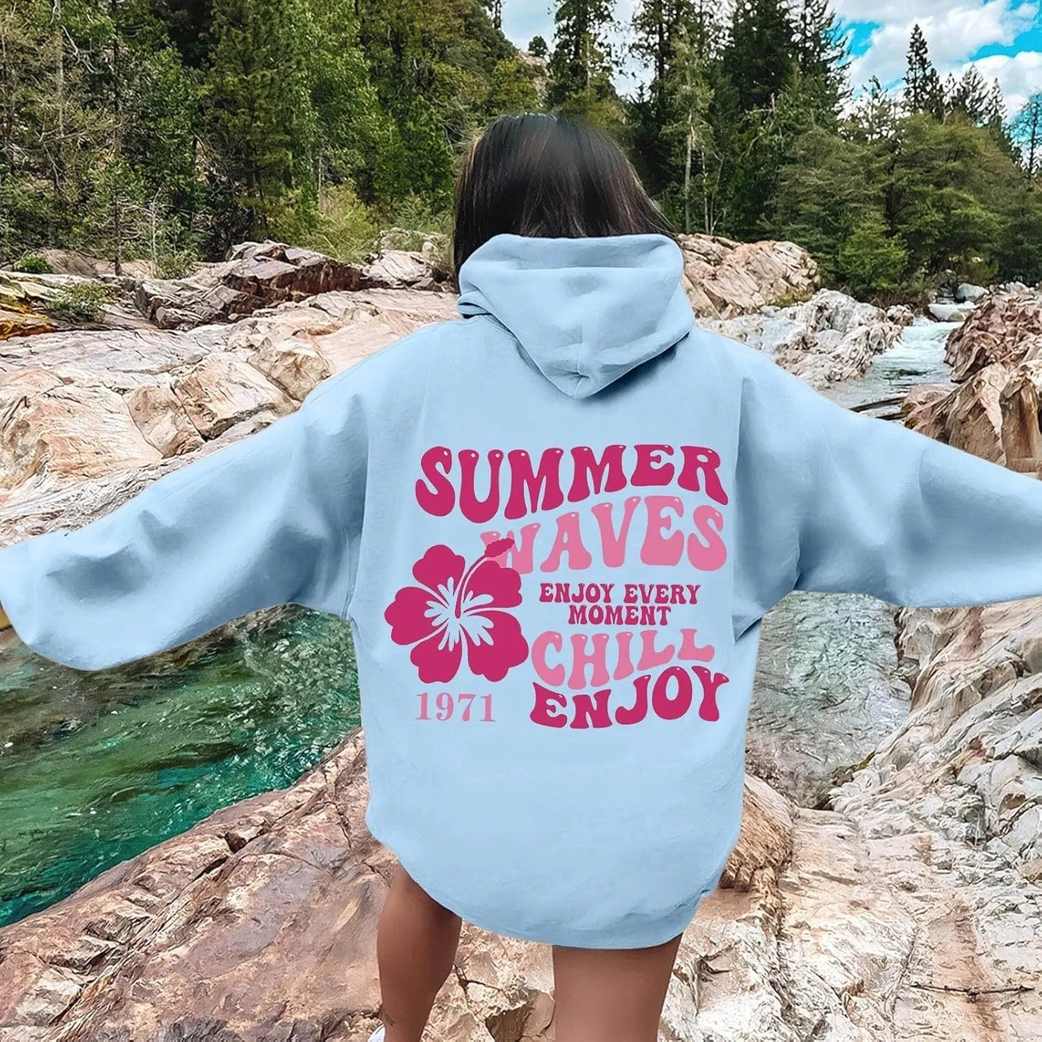 Pink Palm Puff Hoodie Sweatshirt for Women Oversized Graphic Hoodies Hooded Neck Pullover Sweater Fall Outfits 2024