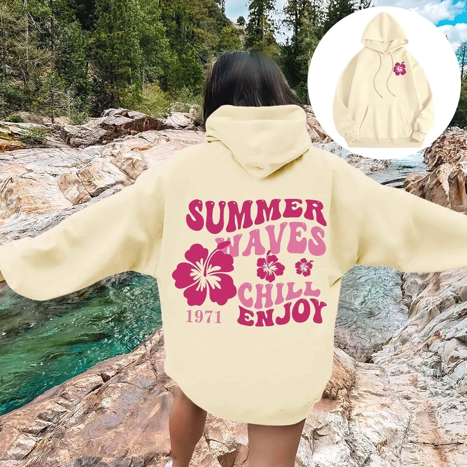 Pink Puff Hoodies for Womens Teen Girls Cute Graphic Hoodie Y2k Oversized Preppy Pullover Sweatshirts Tops with Pocket