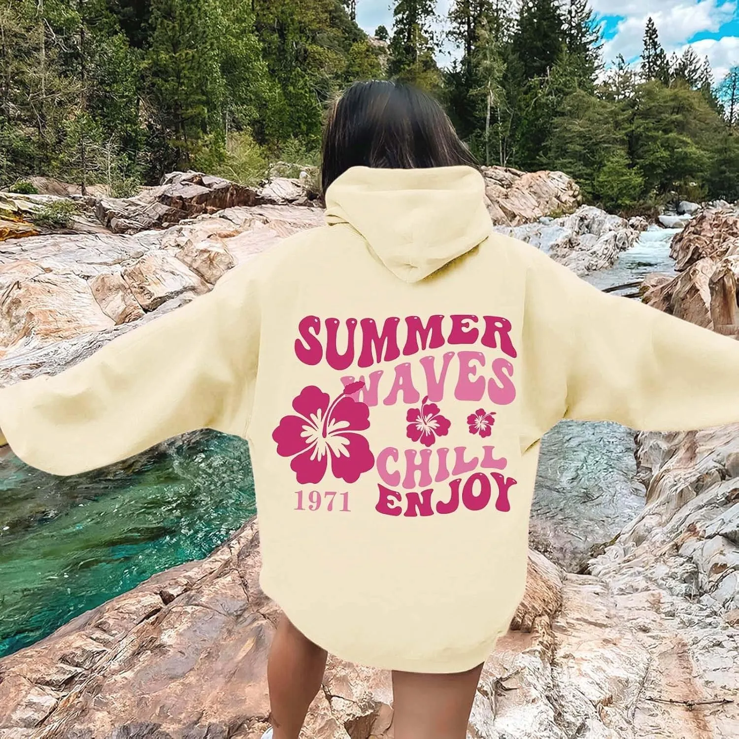 Pink Puff Hoodies for Womens Teen Girls Cute Graphic Hoodie Y2k Oversized Preppy Pullover Sweatshirts Tops with Pocket
