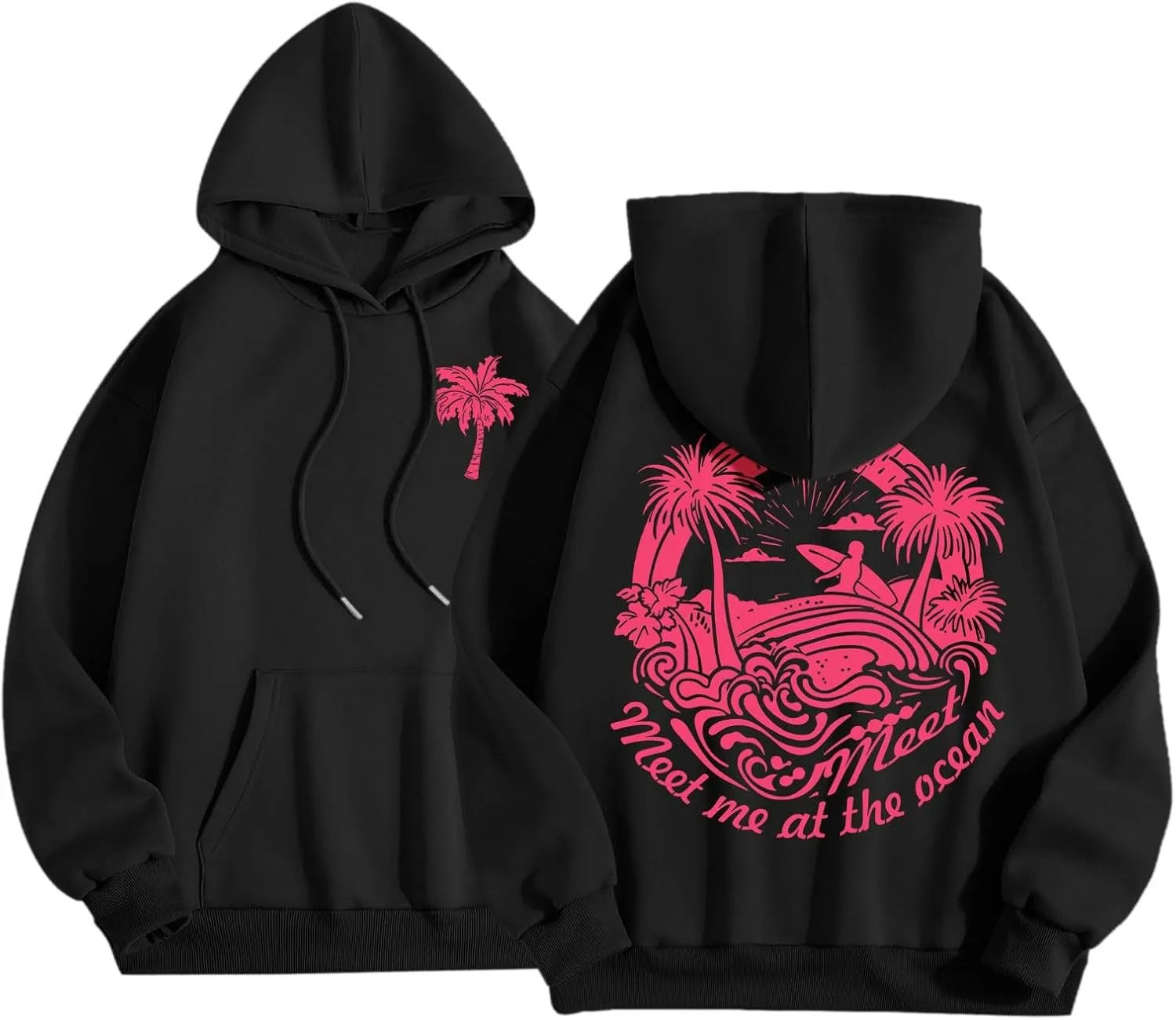 Pink Tracksuit For Women Y2K Drawstring Pullover Shirt Jogger Sweatpant Aesthetic Preppy Hoodies For Teen Girls Baggy