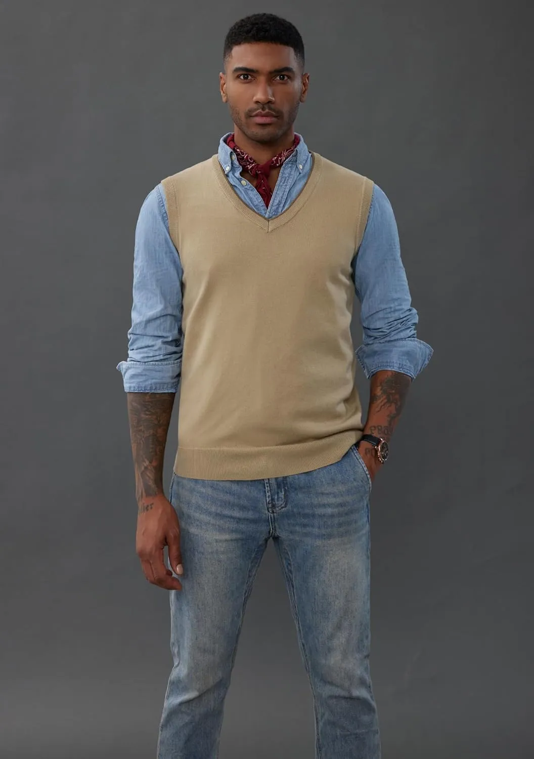PJ PAUL JONES Mens Sweater Vest Wool Blended Knitted Vest Sweaters V-Neck Sleeveless Pullover Vests