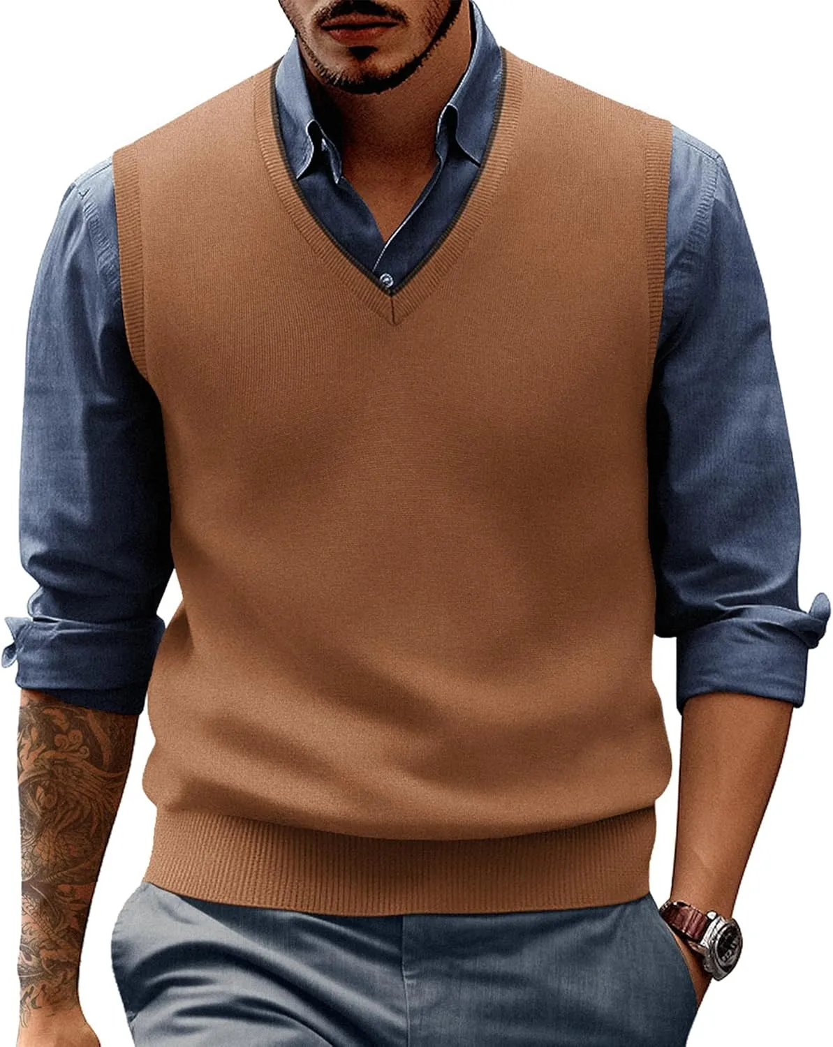 PJ PAUL JONES Mens Sweater Vest Wool Blended Knitted Vest Sweaters V-Neck Sleeveless Pullover Vests