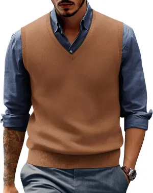 PJ PAUL JONES Mens Sweater Vest Wool Blended Knitted Vest Sweaters V-Neck Sleeveless Pullover Vests