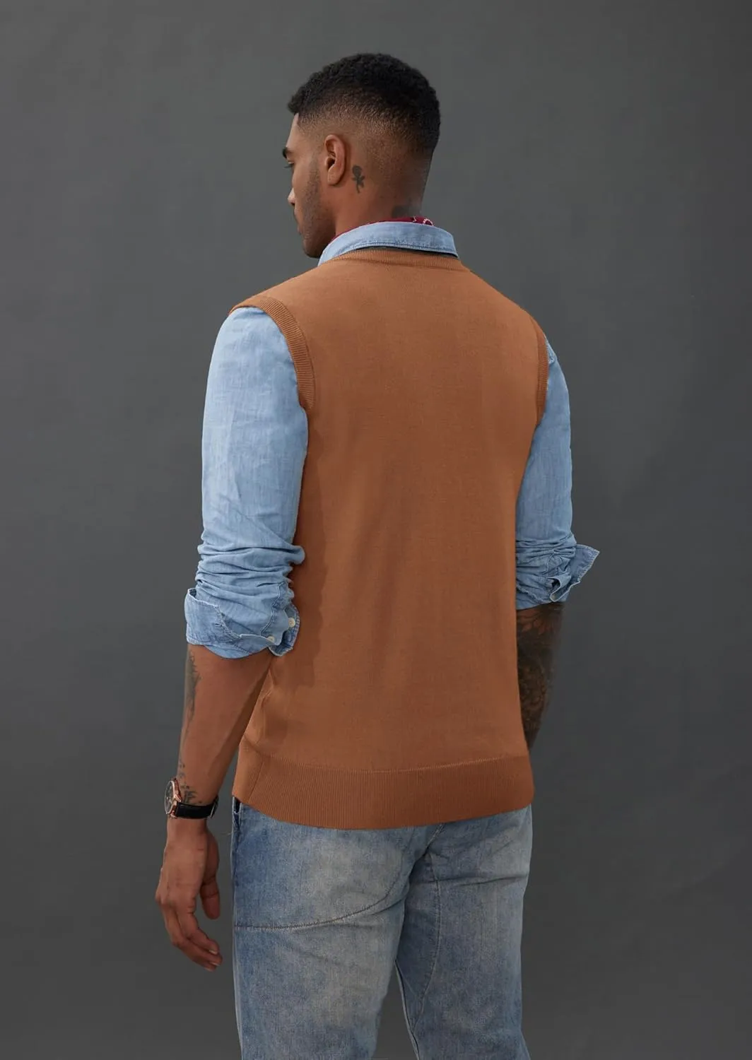 PJ PAUL JONES Mens Sweater Vest Wool Blended Knitted Vest Sweaters V-Neck Sleeveless Pullover Vests