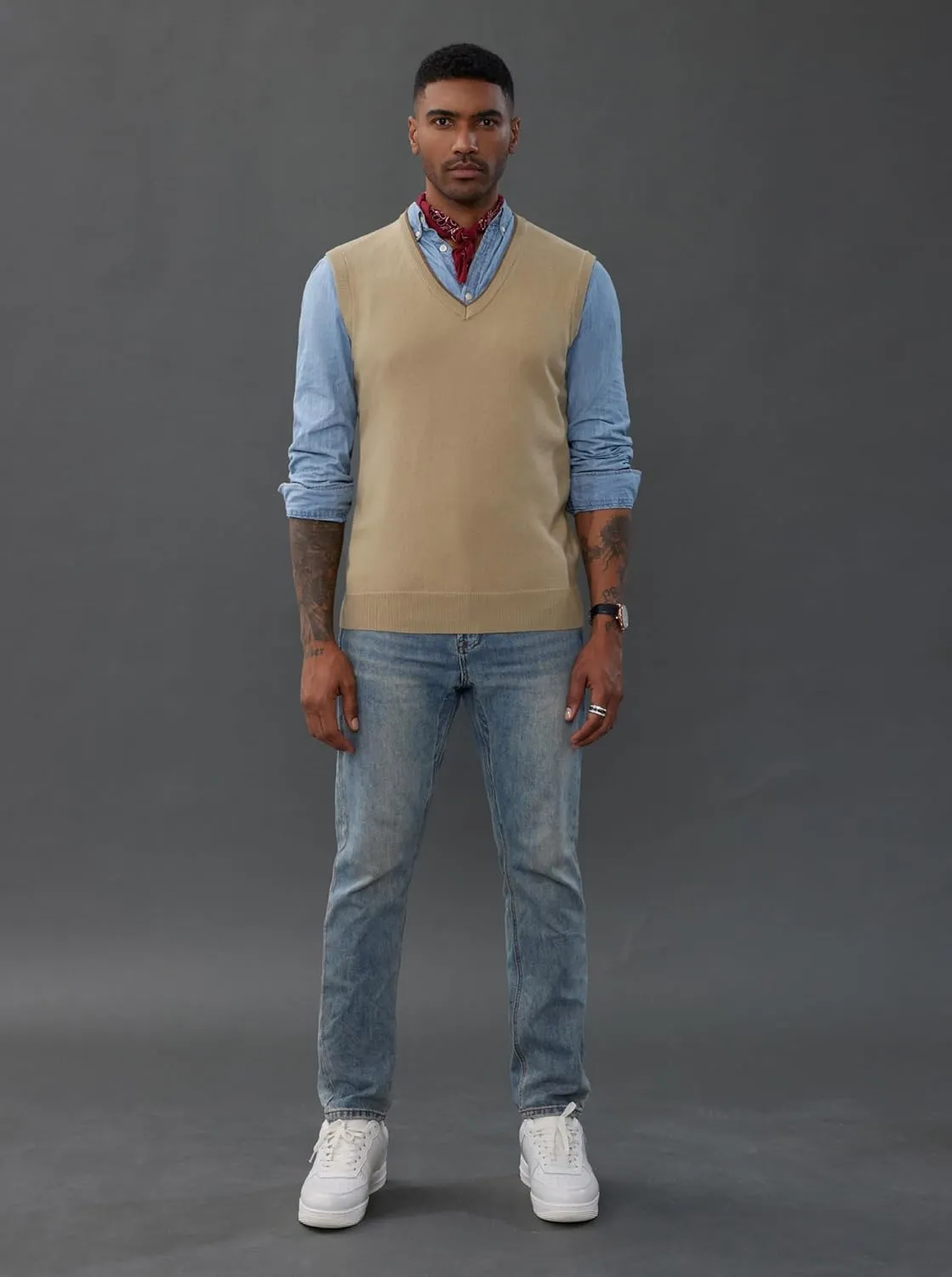 PJ PAUL JONES Mens Sweater Vest Wool Blended Knitted Vest Sweaters V-Neck Sleeveless Pullover Vests