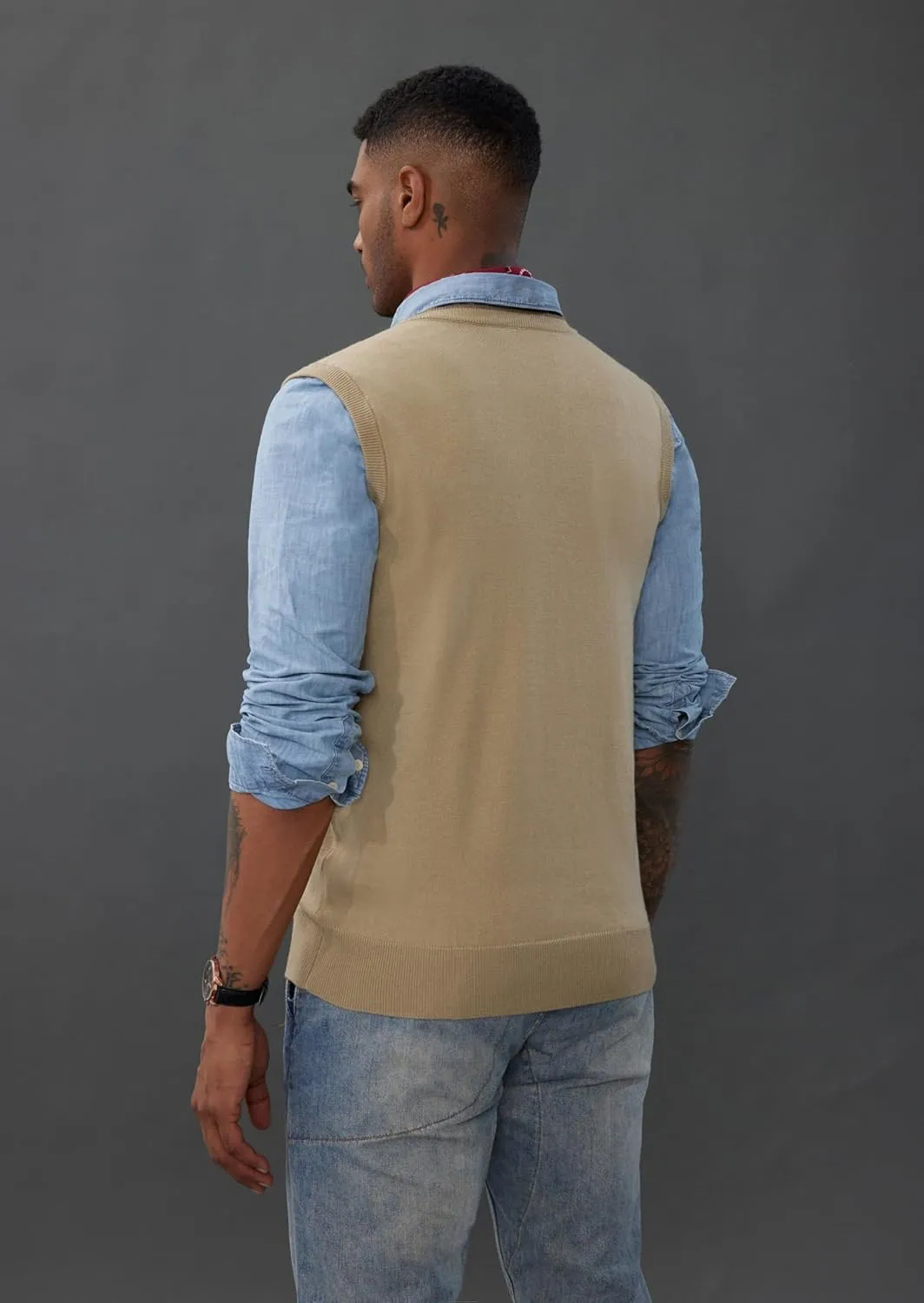 PJ PAUL JONES Mens Sweater Vest Wool Blended Knitted Vest Sweaters V-Neck Sleeveless Pullover Vests