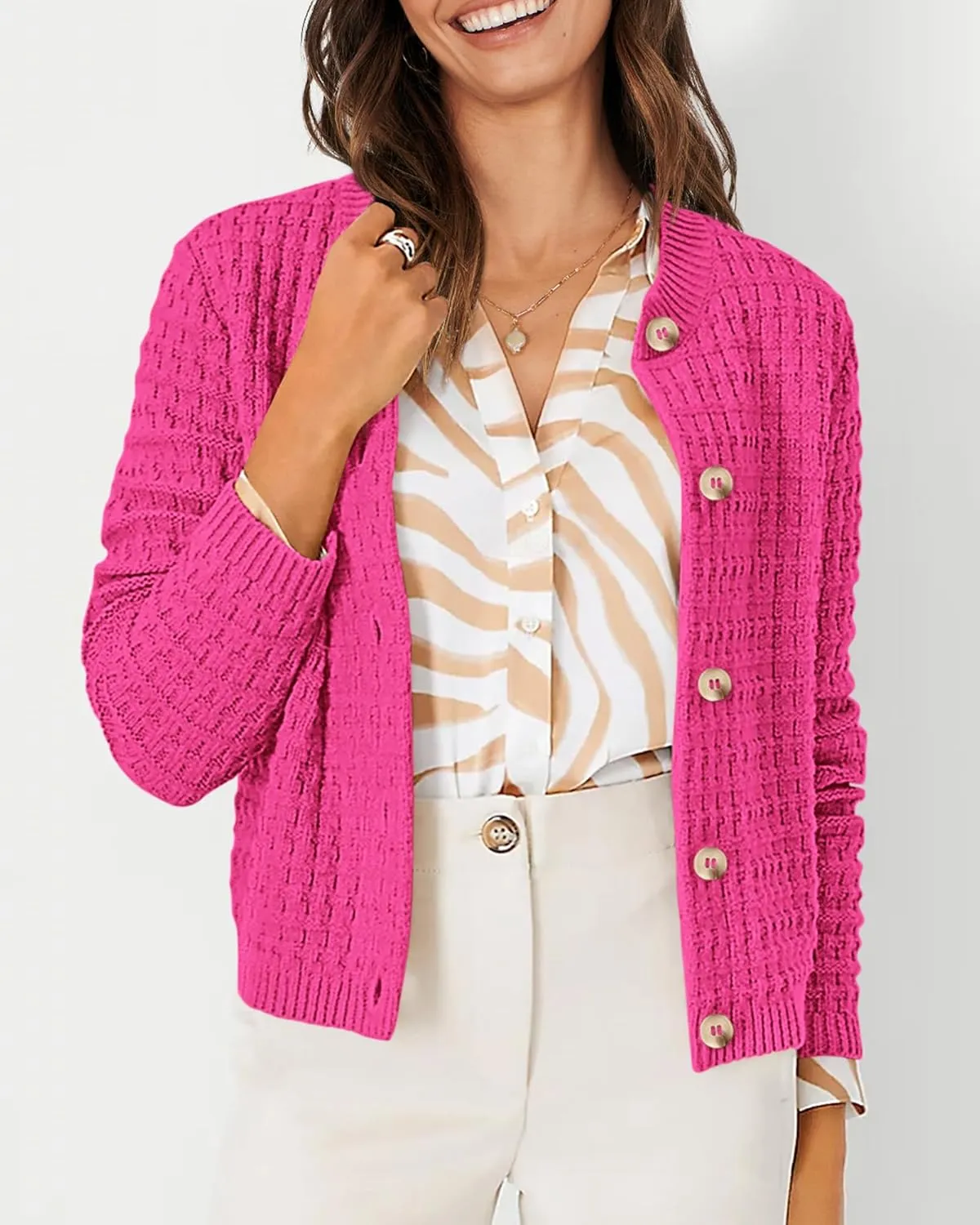 PRETTYGARDEN Women's Knit Cardigan Sweaters Casual Long Sleeve Open Front Button Down Trendy Jackets Outerwear
