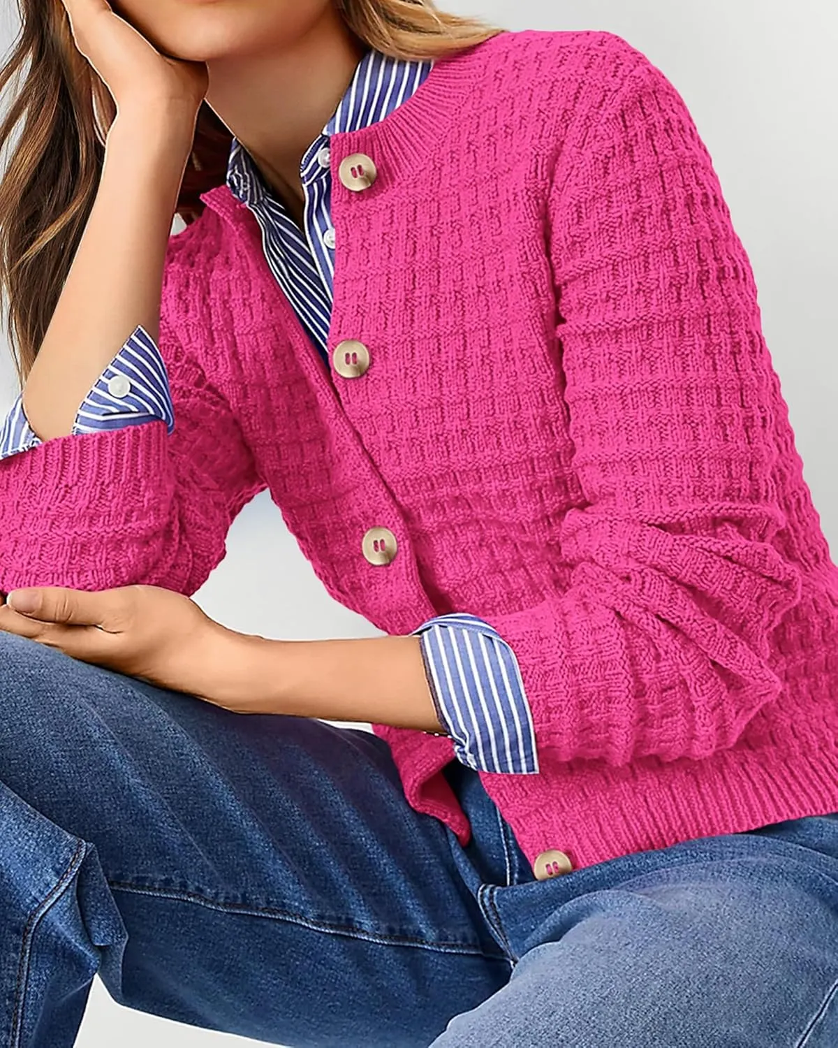 PRETTYGARDEN Women's Knit Cardigan Sweaters Casual Long Sleeve Open Front Button Down Trendy Jackets Outerwear