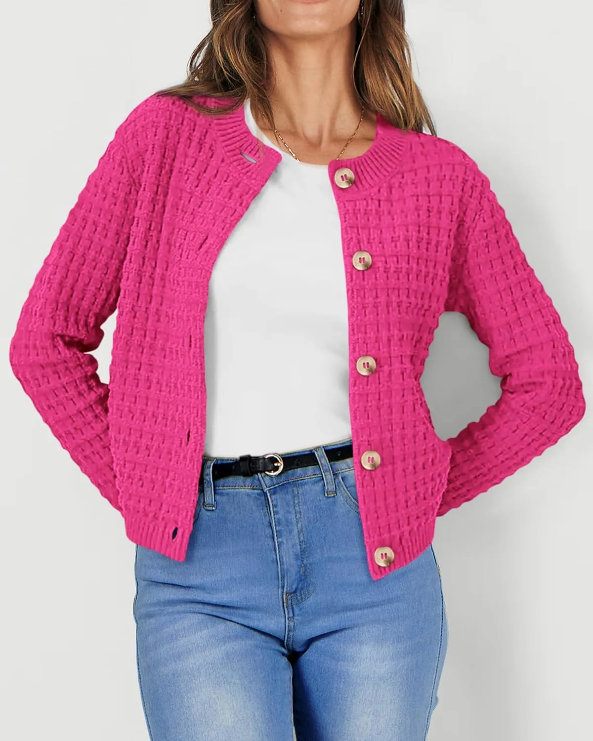 PRETTYGARDEN Women's Knit Cardigan Sweaters Casual Long Sleeve Open Front Button Down Trendy Jackets Outerwear