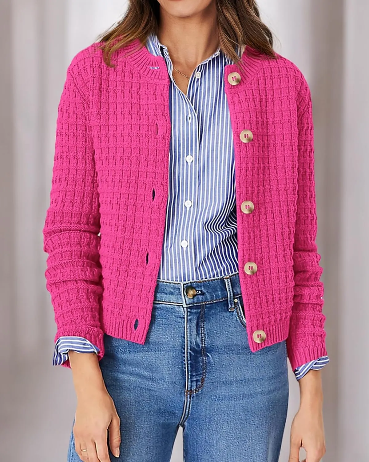 PRETTYGARDEN Women's Knit Cardigan Sweaters Casual Long Sleeve Open Front Button Down Trendy Jackets Outerwear