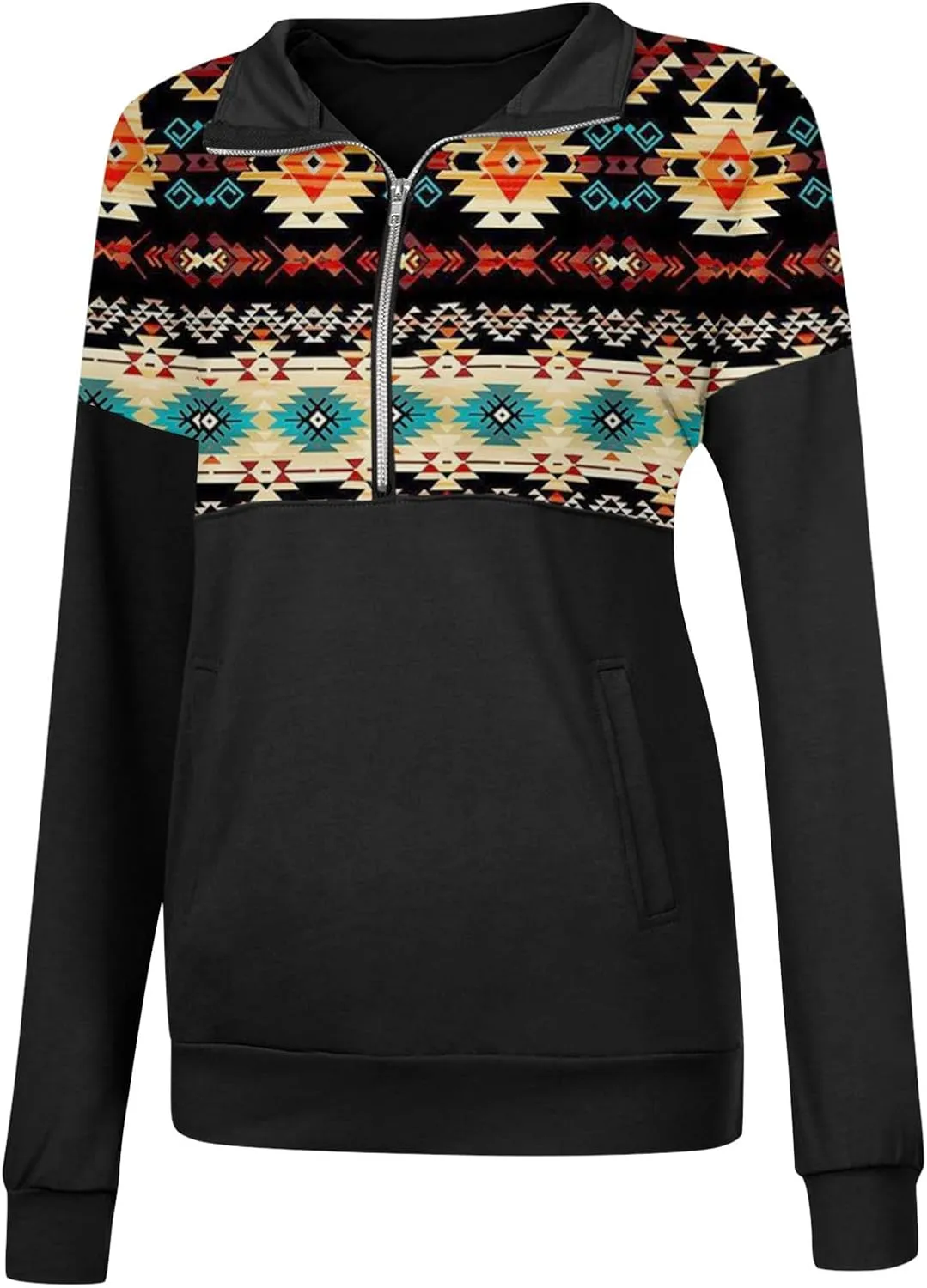 Quarter Zip Pullover Women, Cow Print Patchwork Sweatshirt Long Sleeve Lapel Jacket Tops Casual Loose Coat Outwear