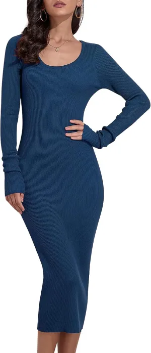 Rocorose Women's Crewneck Pullover Sweater Dress Elasticity Slim Fit Sweater Knitted Bodycon Dresses