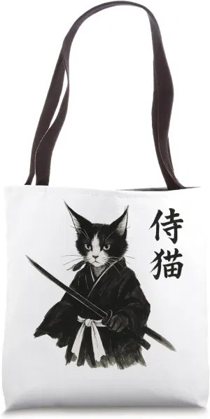 Samurai Cat With Katana Japanese Warrior Art Ukiyo-e Graphic Tote Bag