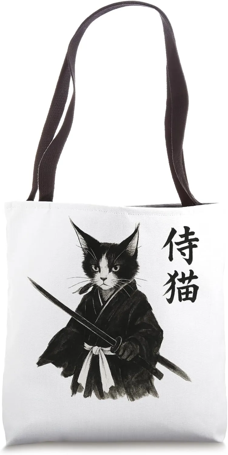 Samurai Cat With Katana Japanese Warrior Art Ukiyo-e Graphic Tote Bag