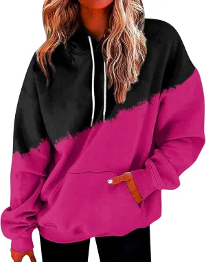 SHAOBGE Women's Casual Pink Cropped Oversized Long Sleeve Solid Hoodie Pullover Sweatshirt