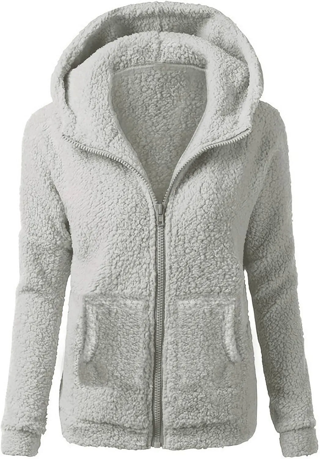 Sherpa Jacket Women Fleece Full Zip Up Hooded Teddy Coats Thermal Long Sleeve Fuzzy Hoodies with Pockets