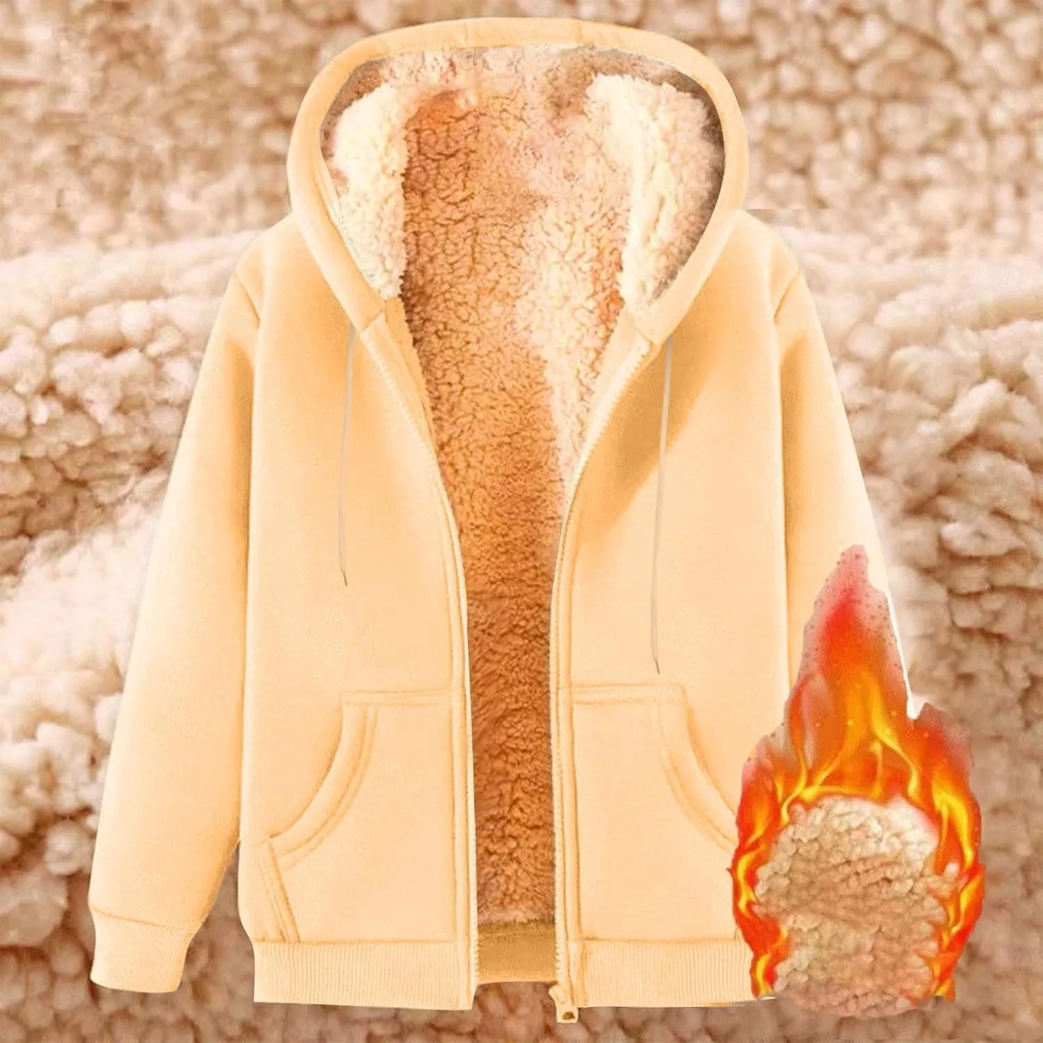 Sherpa Lined Jackets for Men Zip Up Hoodies Casual Oversized Fleece Jacket Trendy Y2K Hoodie Warm Winter Coat Pocket