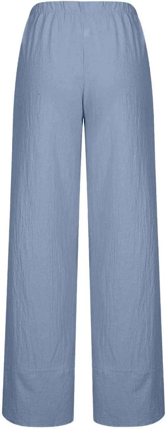 SMIDOW Capri Pants for Women Cotton Linen Wide Leg Capris Casual Summer Cropped Pants Beach Elastic Waist Baggy Crop Trousers