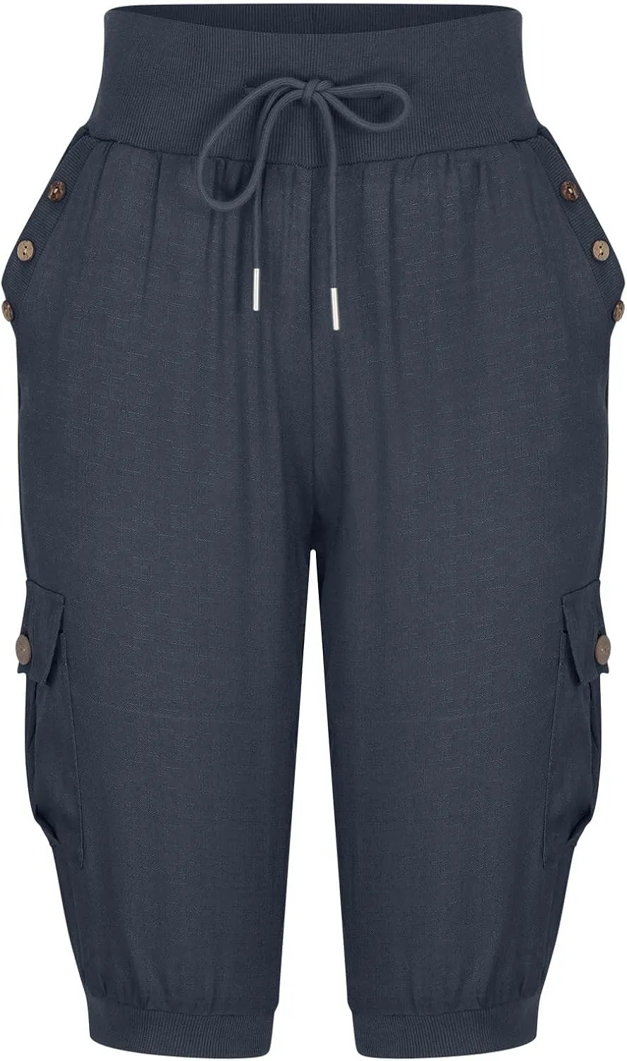 SMIDOW Capri Pants for Women Dressy Casual Drawstring Elastic High Waist Cotton Linen Trousers Active Running Sweatpants