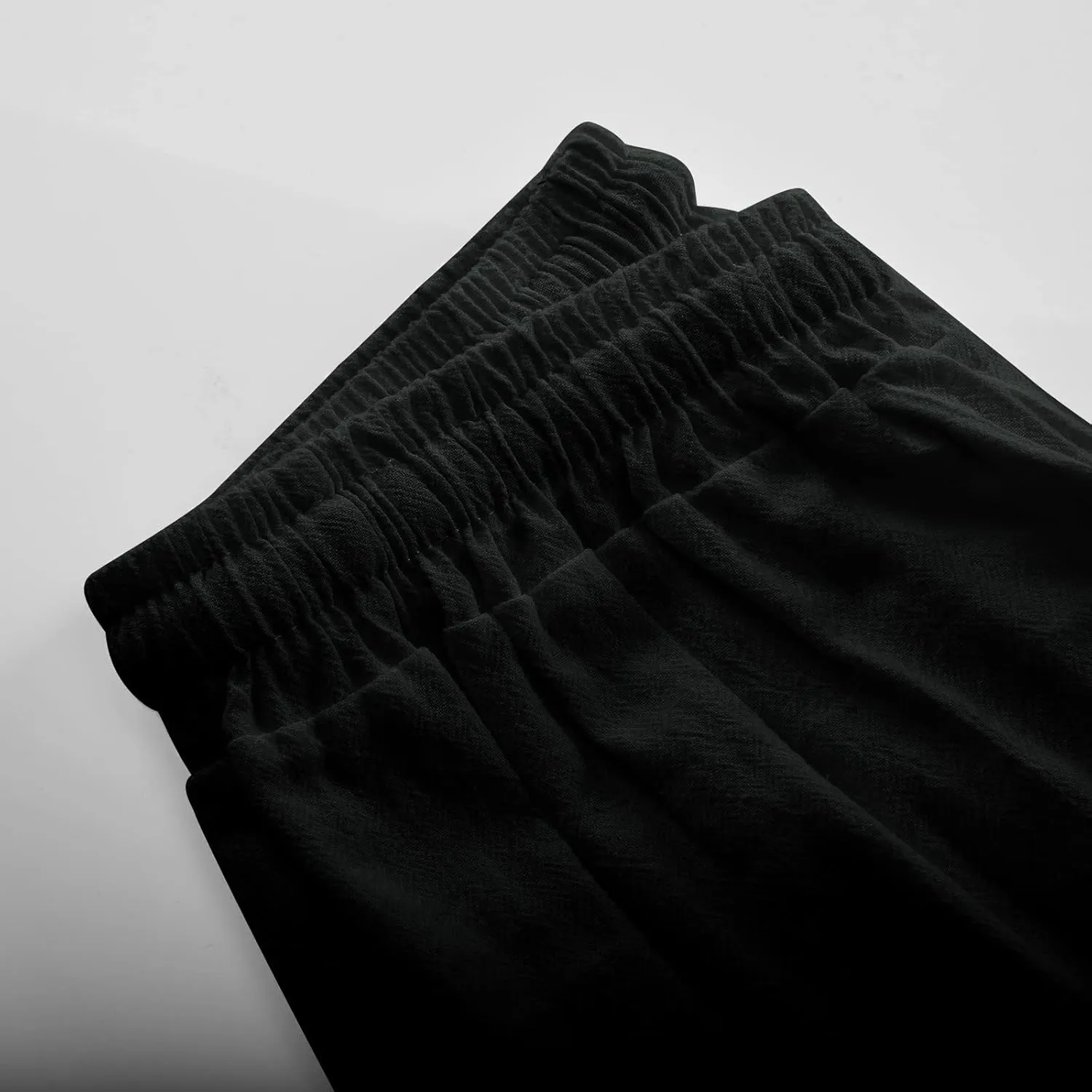 SMIDOW Cotton Linen Cropped Pants for Women Casual Straight Leg Drawstring Elastic Waist Capris Loose Lounge Trousers
