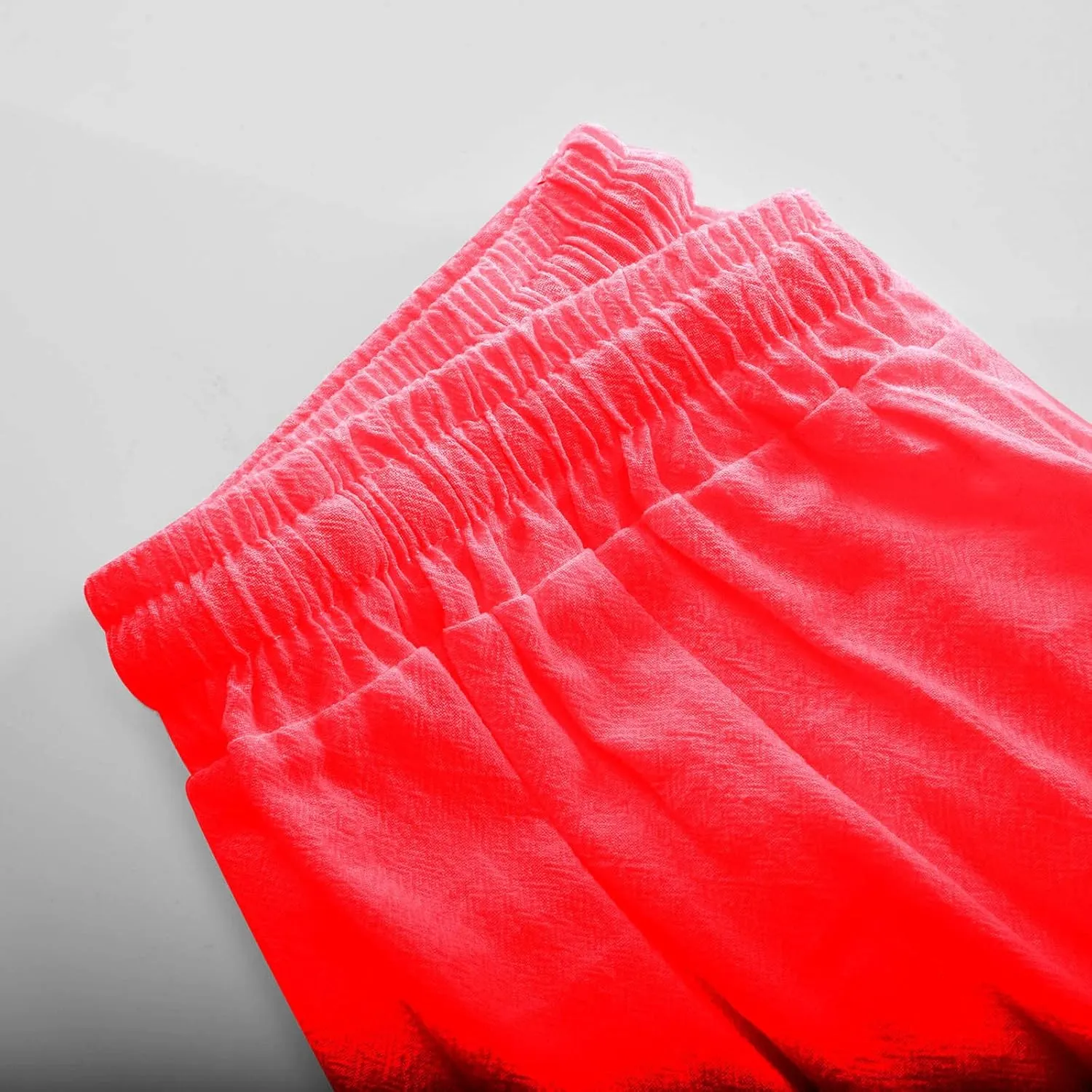 SMIDOW Cotton Linen Cropped Pants for Women Casual Straight Leg Drawstring Elastic Waist Capris Loose Lounge Trousers