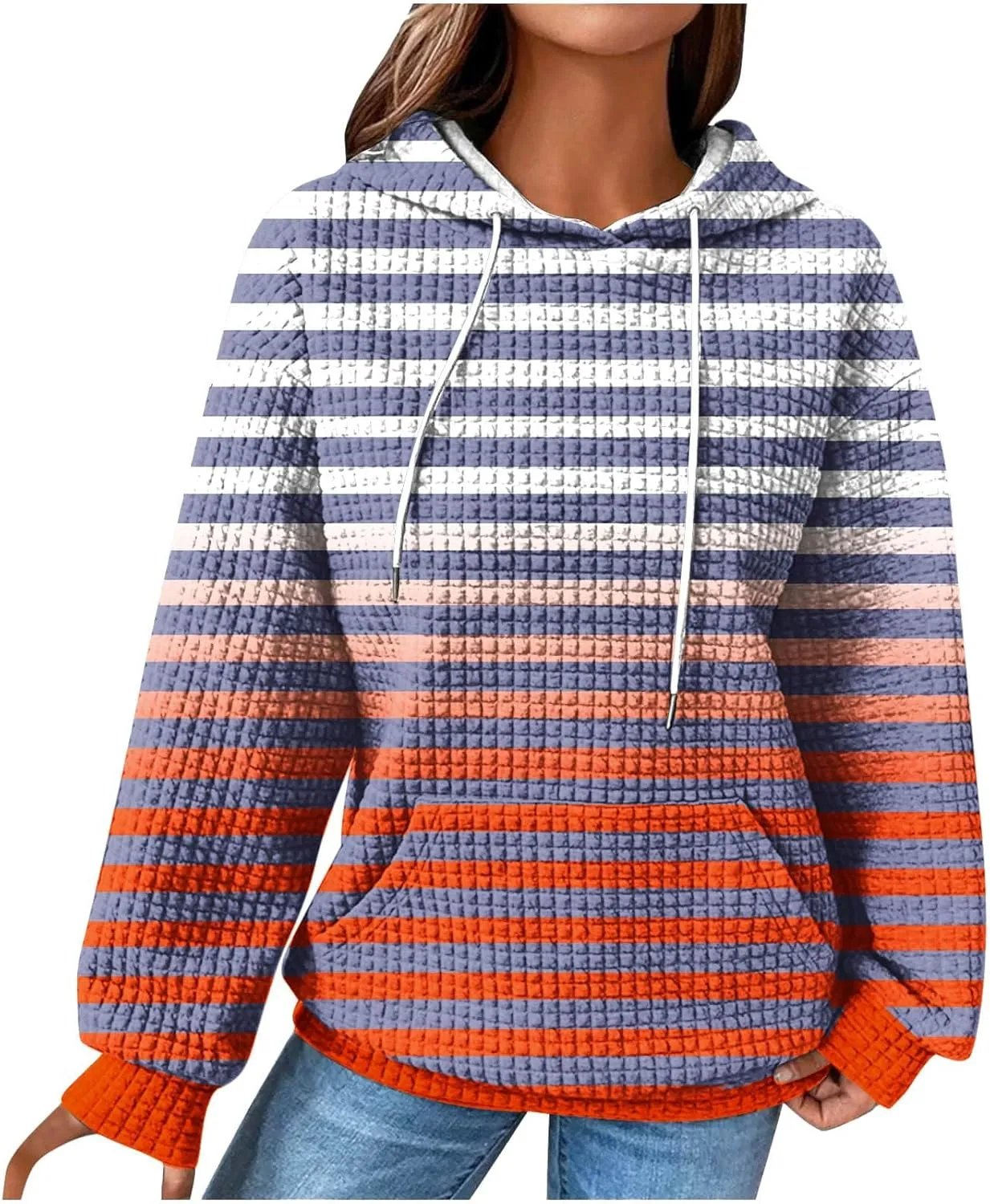 SMIDOW Womens Oversized Hoodies Gradient Color Striped Fall Fashion Pullover Tops Casual Drawstring Hooded Sweatshirts