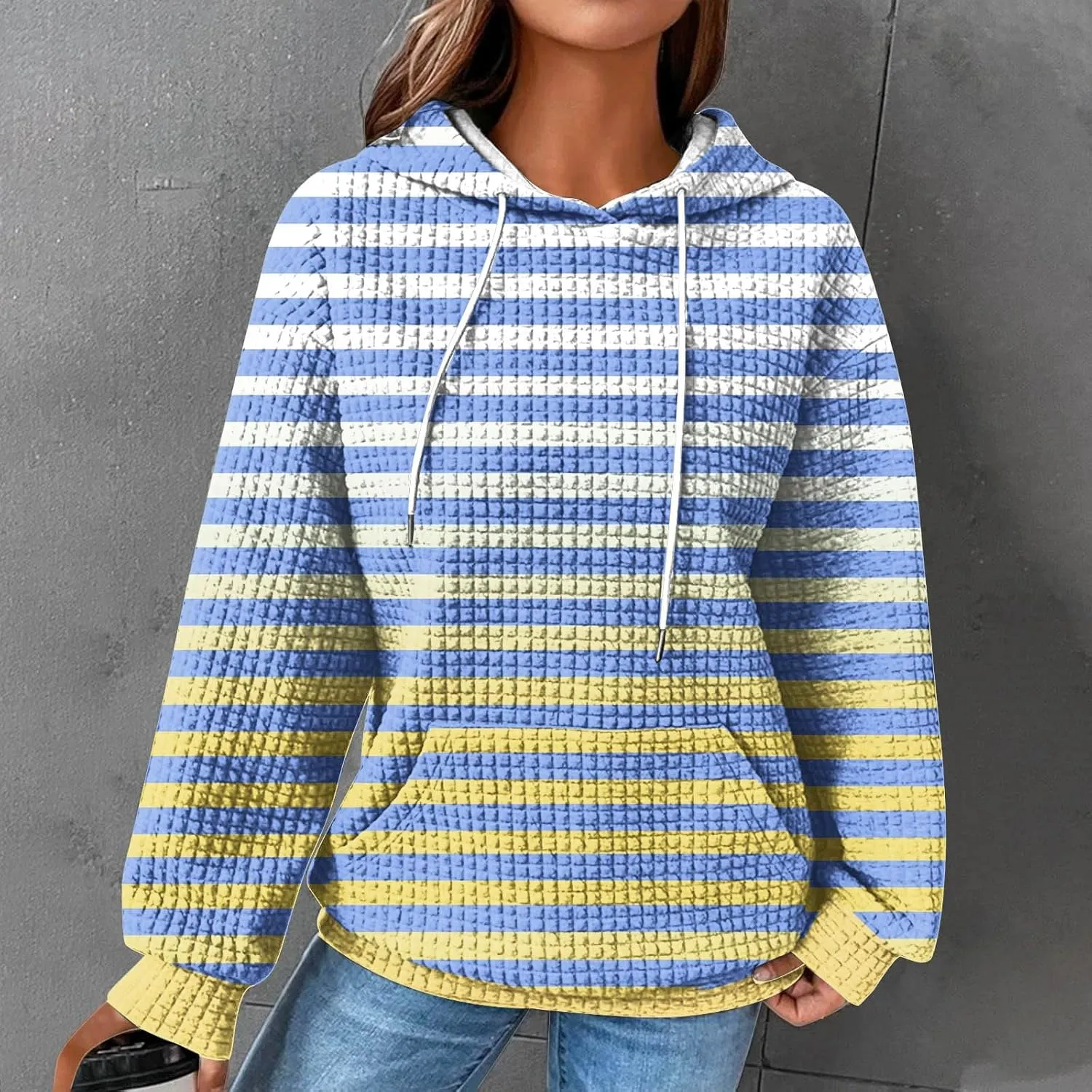 SMIDOW Womens Oversized Hoodies Gradient Color Striped Fall Fashion Pullover Tops Casual Drawstring Hooded Sweatshirts