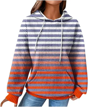 SMIDOW Womens Oversized Hoodies Gradient Color Striped Fall Fashion Pullover Tops Casual Drawstring Hooded Sweatshirts