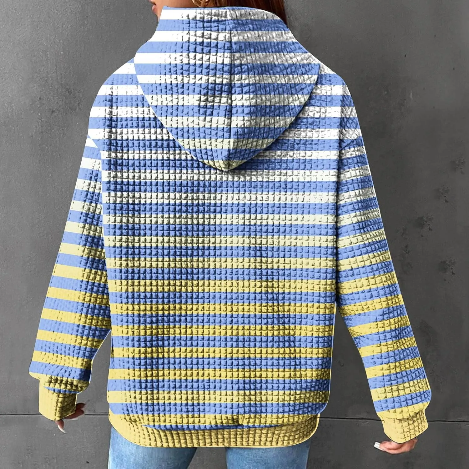 SMIDOW Womens Oversized Hoodies Gradient Color Striped Fall Fashion Pullover Tops Casual Drawstring Hooded Sweatshirts