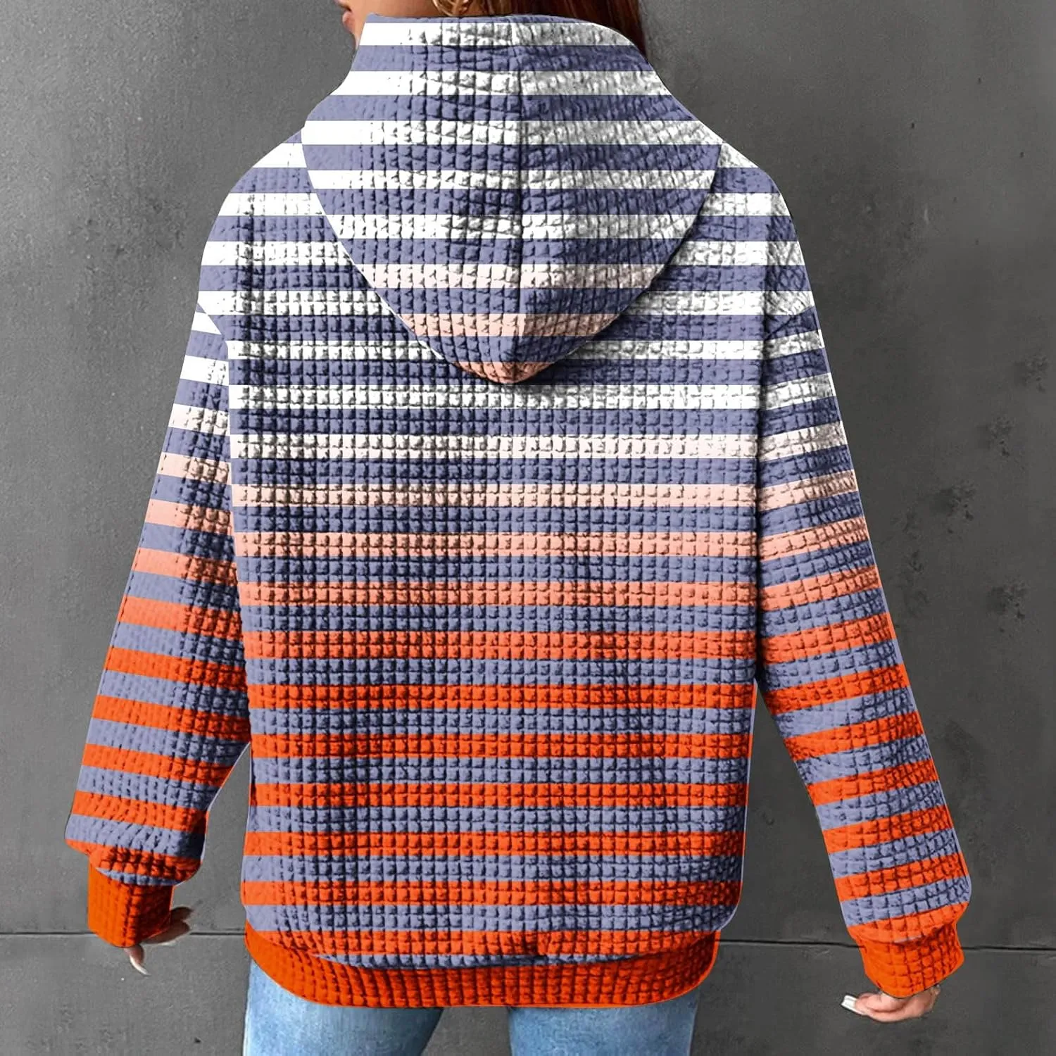 SMIDOW Womens Oversized Hoodies Gradient Color Striped Fall Fashion Pullover Tops Casual Drawstring Hooded Sweatshirts