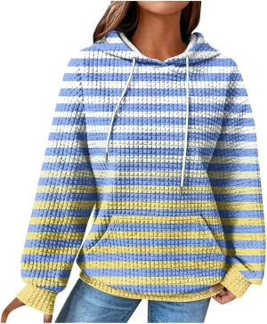 SMIDOW Womens Oversized Hoodies Gradient Color Striped Fall Fashion Pullover Tops Casual Drawstring Hooded Sweatshirts