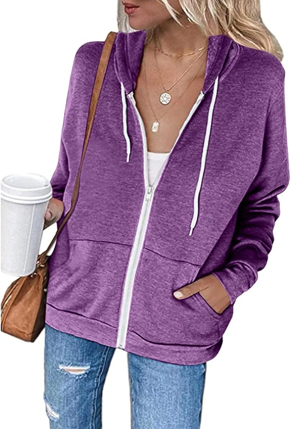 SMIDOW Womens Oversized Zip Up Hoodies Sweatshirt Fall y2k Clothes Teen Girls Casual Lightweight Drawstring Hoodie Jacket