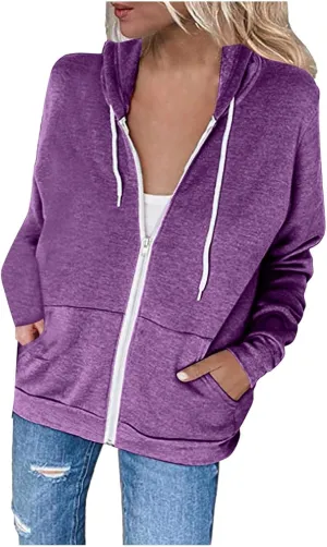 SMIDOW Womens Oversized Zip Up Hoodies Sweatshirt Fall y2k Clothes Teen Girls Casual Lightweight Drawstring Hoodie Jacket