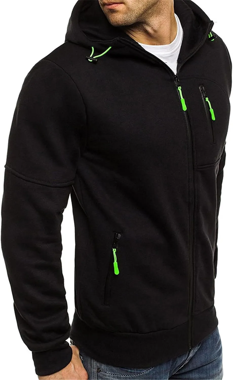 Sport Full Zip Hoodies for Men, Mens Hoodie, Men's Solid Full-Zip Long Sleeve Hooded Sweatshirt with Zipper Pockets