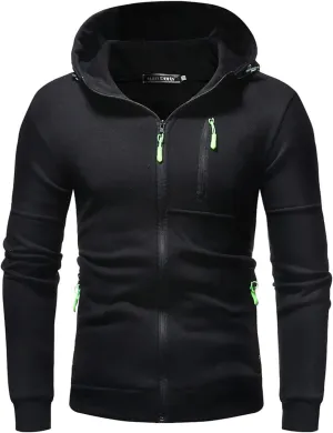 Sport Full Zip Hoodies for Men, Mens Hoodie, Men's Solid Full-Zip Long Sleeve Hooded Sweatshirt with Zipper Pockets