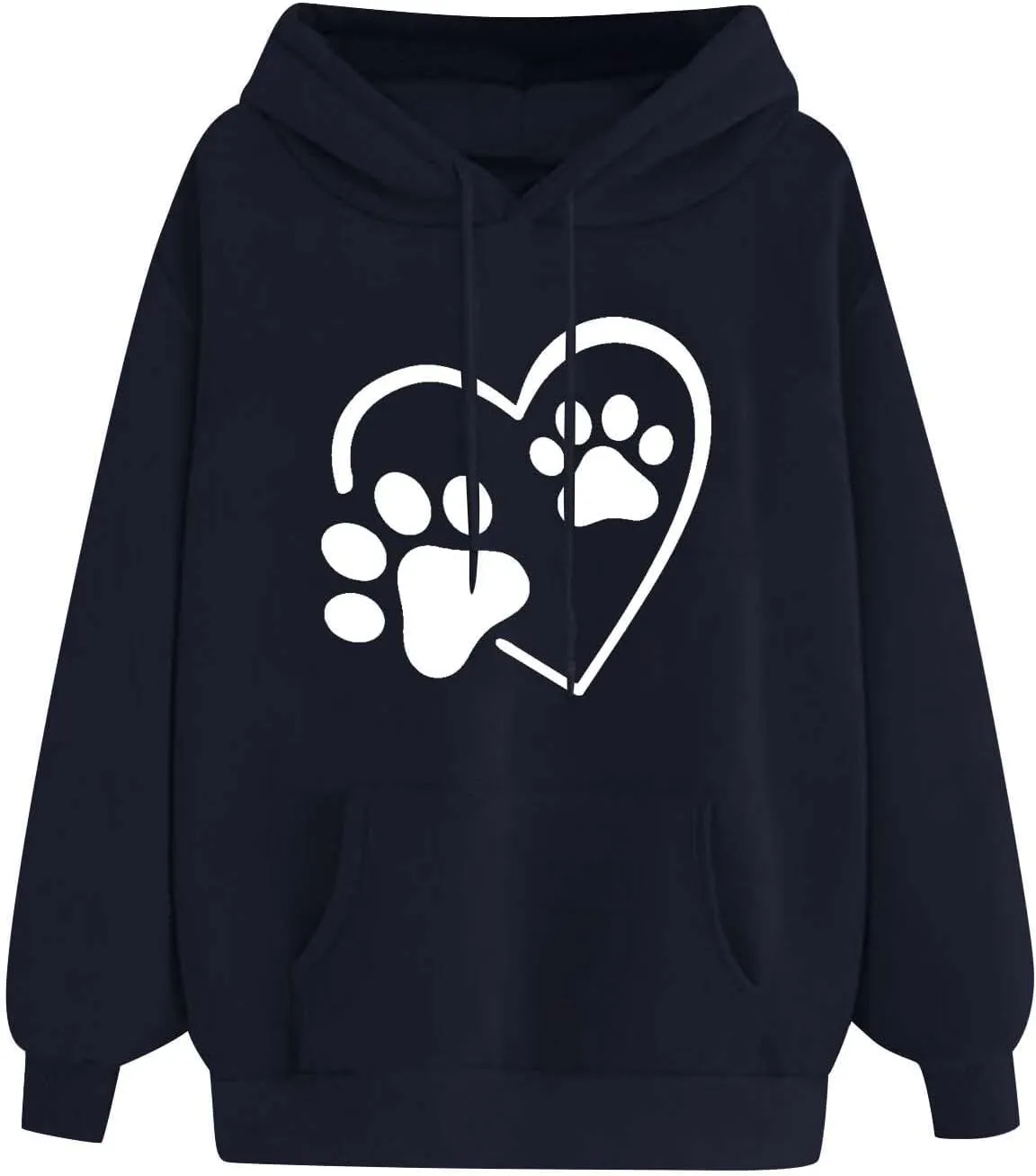 Stessotudo Heart Print Hoodies for Women Drawstring Long Sleeve Cute Sweatshirt Paw Print Plus Size Oversized Graphic Tops