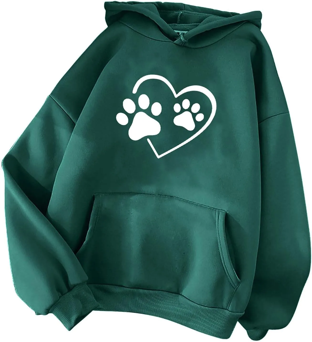 Stessotudo Heart Print Hoodies for Women Drawstring Long Sleeve Cute Sweatshirt Paw Print Plus Size Oversized Graphic Tops